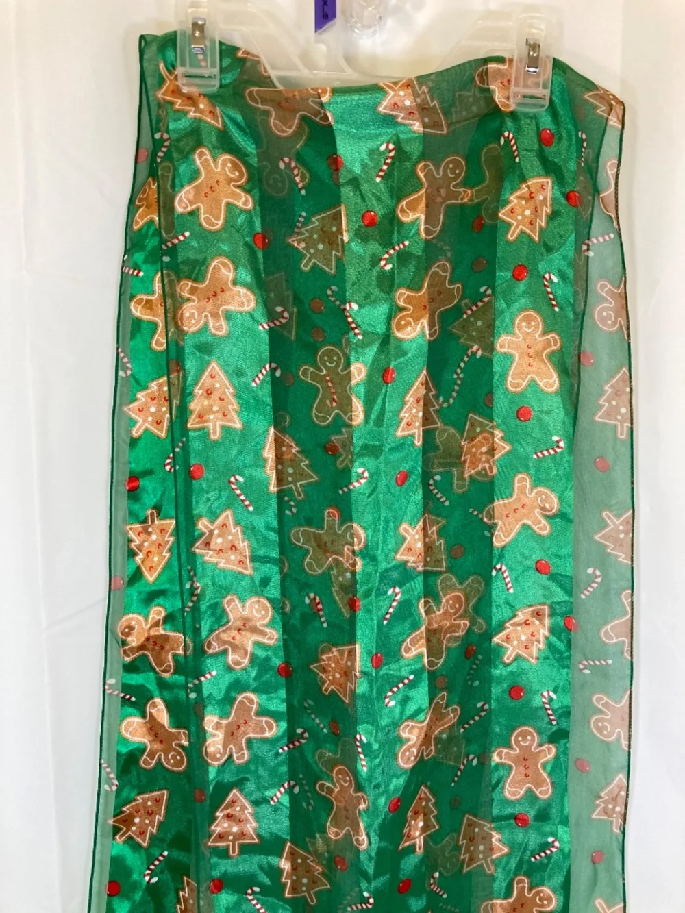 Christmas Scarf Green Silk Feel Gingerbread All Over Print NWT Bay Studio